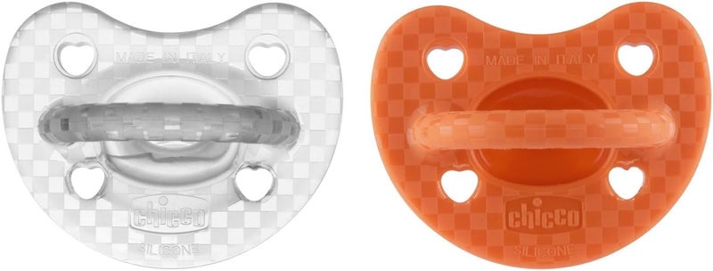 Chicco PhysioForma Luxe Soft Silicone Soother 16-36m (2 pcs), Orange/Transparent - Image 1